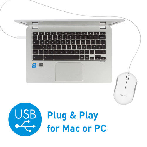 Macally 3-Button USB Wired Optical Mouse for Mac and PC (White)