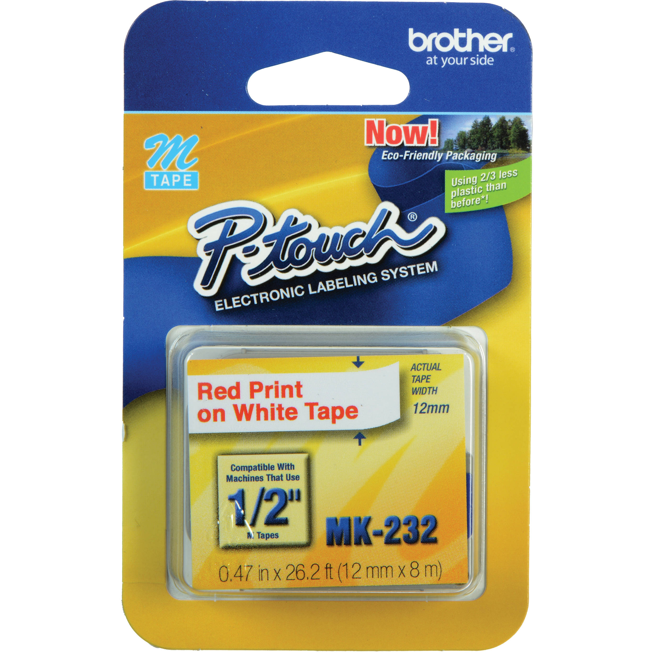 Brother M Labeling Tape (1/2" x 26.2', Red on White, One Roll)