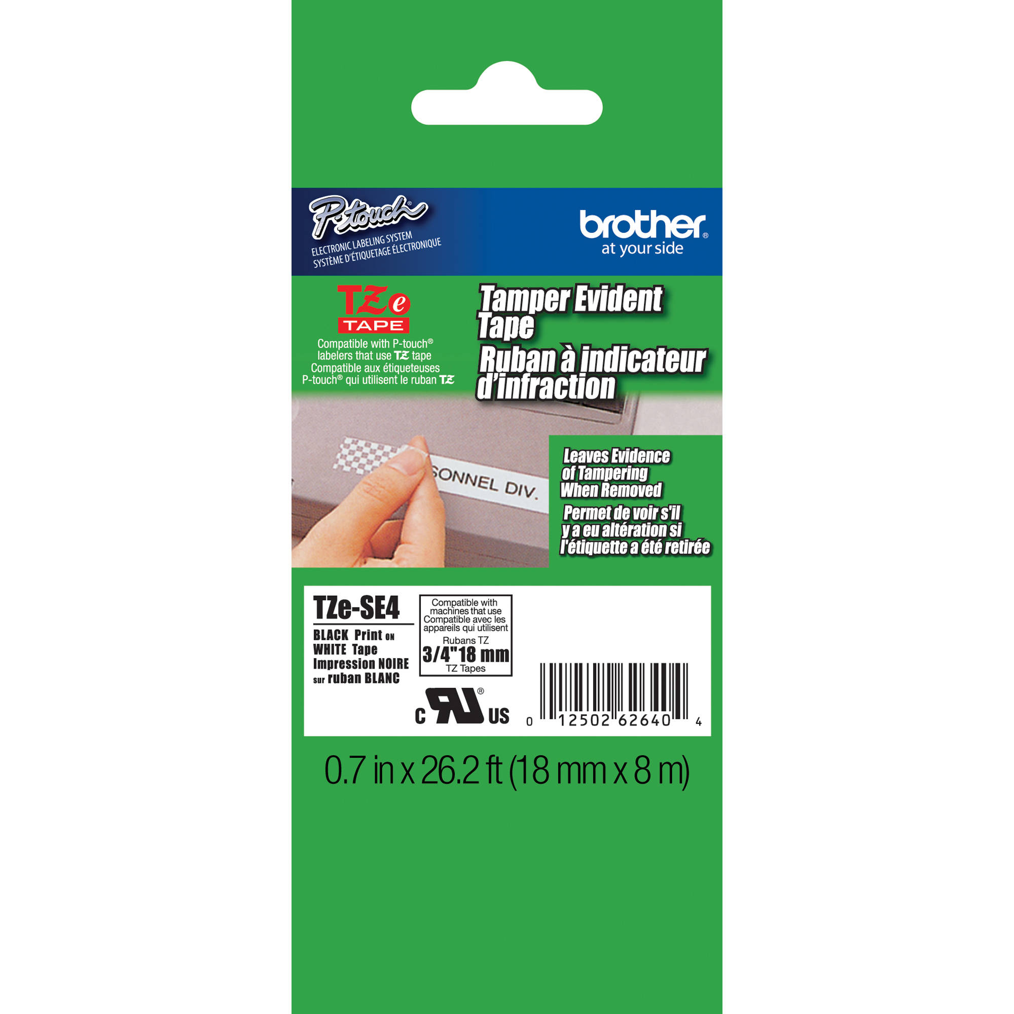 Brother Security Tape (3/4" x 26.2', Black on White)