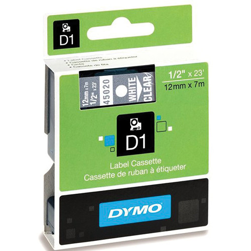 Dymo Standard D1 Labels (White Print, Clear Tape - 1/2" x 23')
