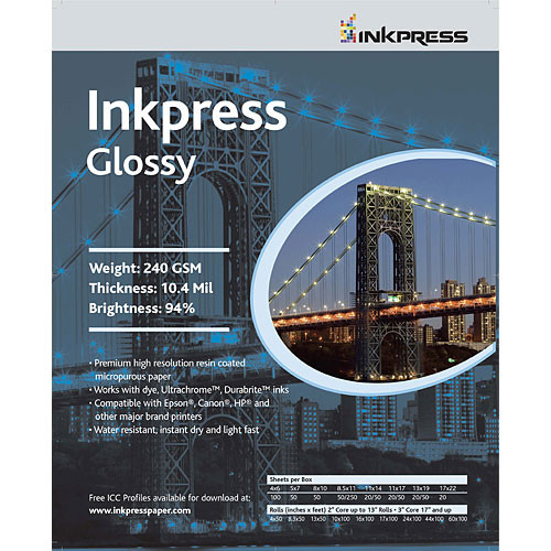 Inkpress Media RC Glossy Inkjet Paper (240gsm) - 8 x 10" (50 Sheets)