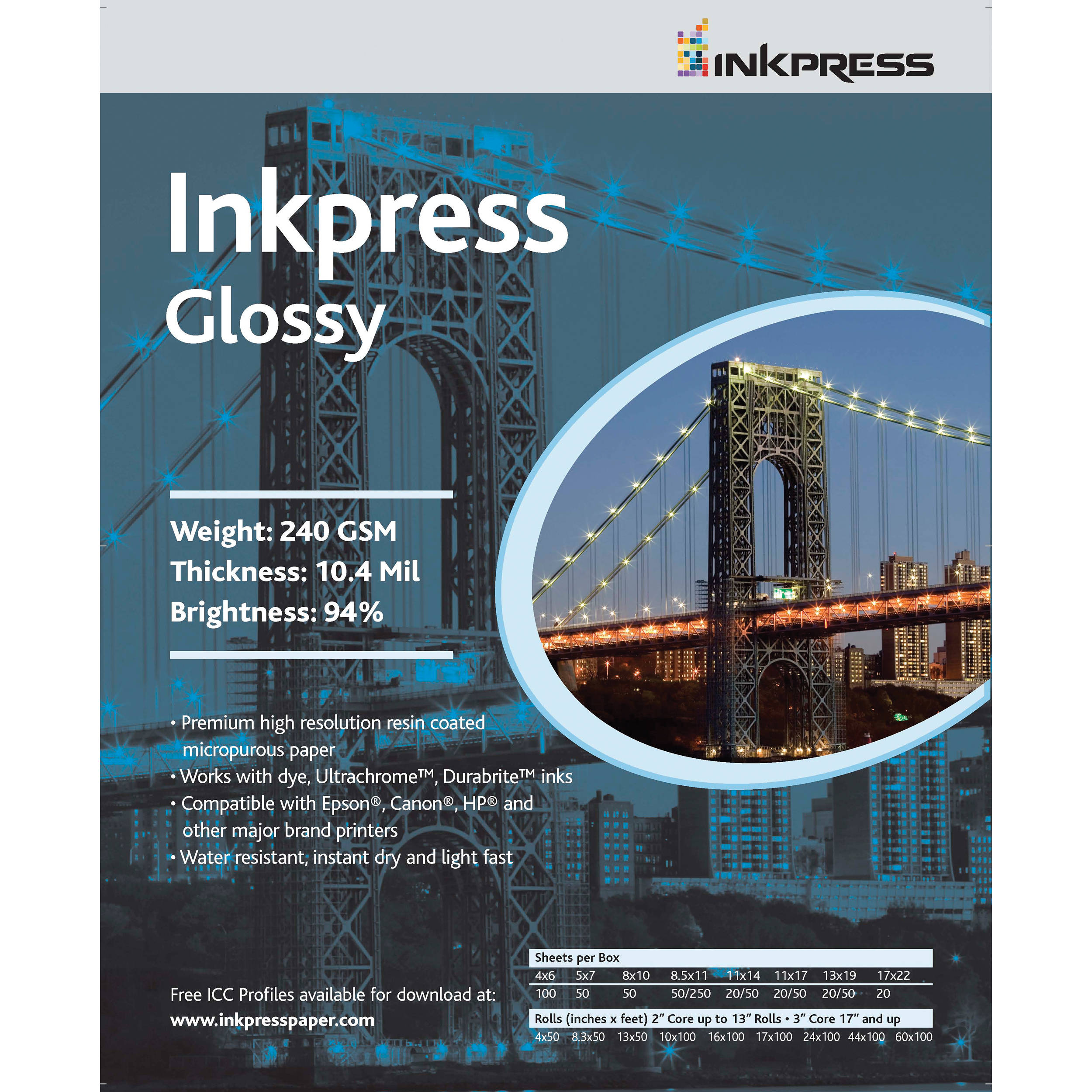 Inkpress Media Glossy 8.5x11" Paper For UltraChrome Ink (5 Sheets)