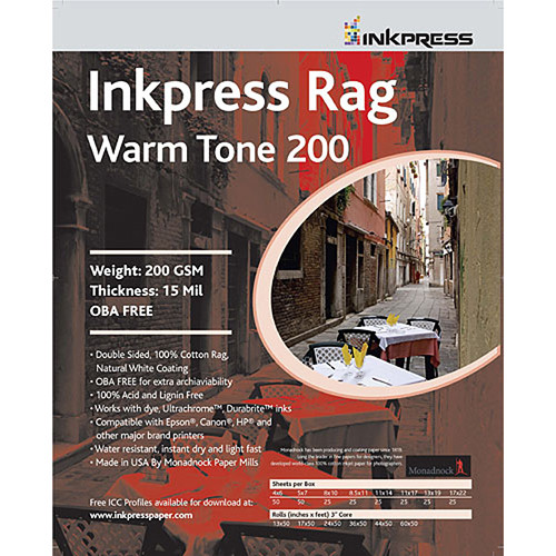 Inkpress Media Picture Rag Warm Tone Paper (36" x 50' Roll, 200 gsm)