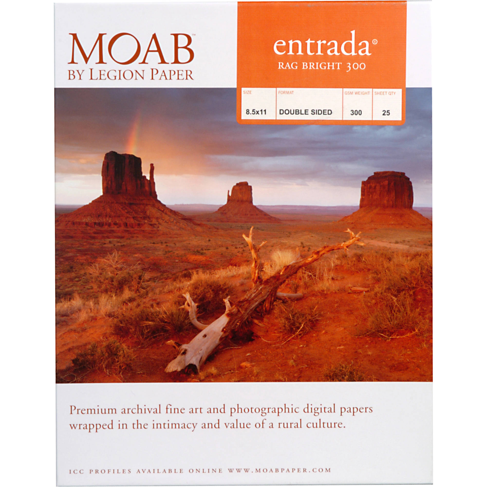 Moab Entrada Rag Bright 300 Paper (8.5 x 11", 25 Sheets)