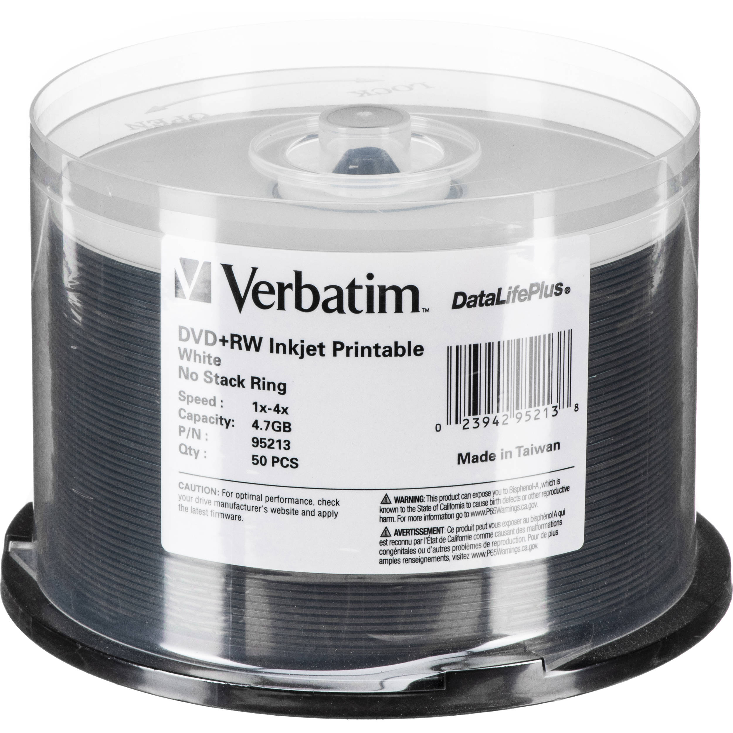 Verbatim 4.7GB 4x DataLifePlus DVD+RW Discs (50-Pk, White)