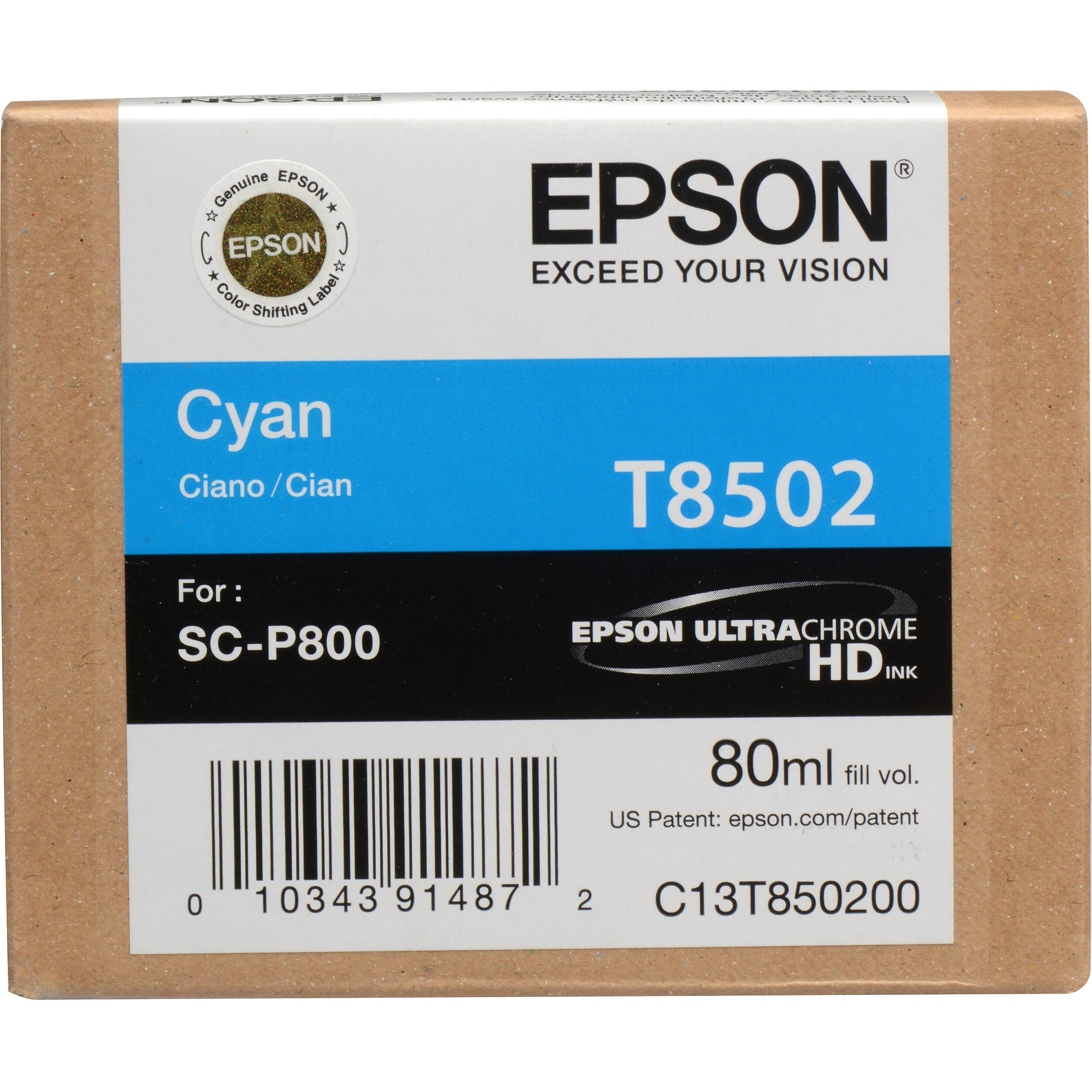 Epson T850200 UltraChrome HD Cyan Ink Cartridge (80 ml)