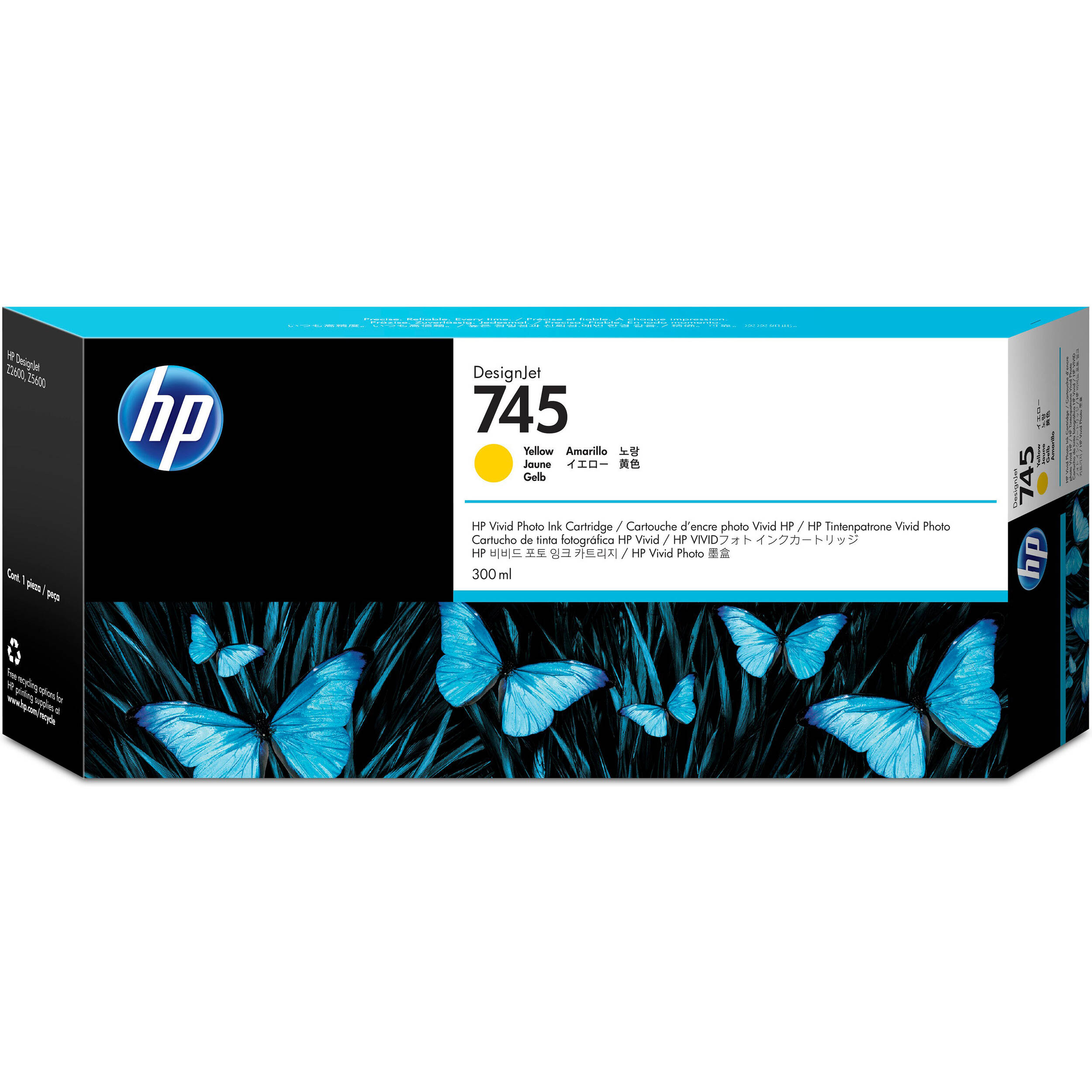 HP 745 DesignJet High-Capacity Yellow Ink Cartridge (300mL)