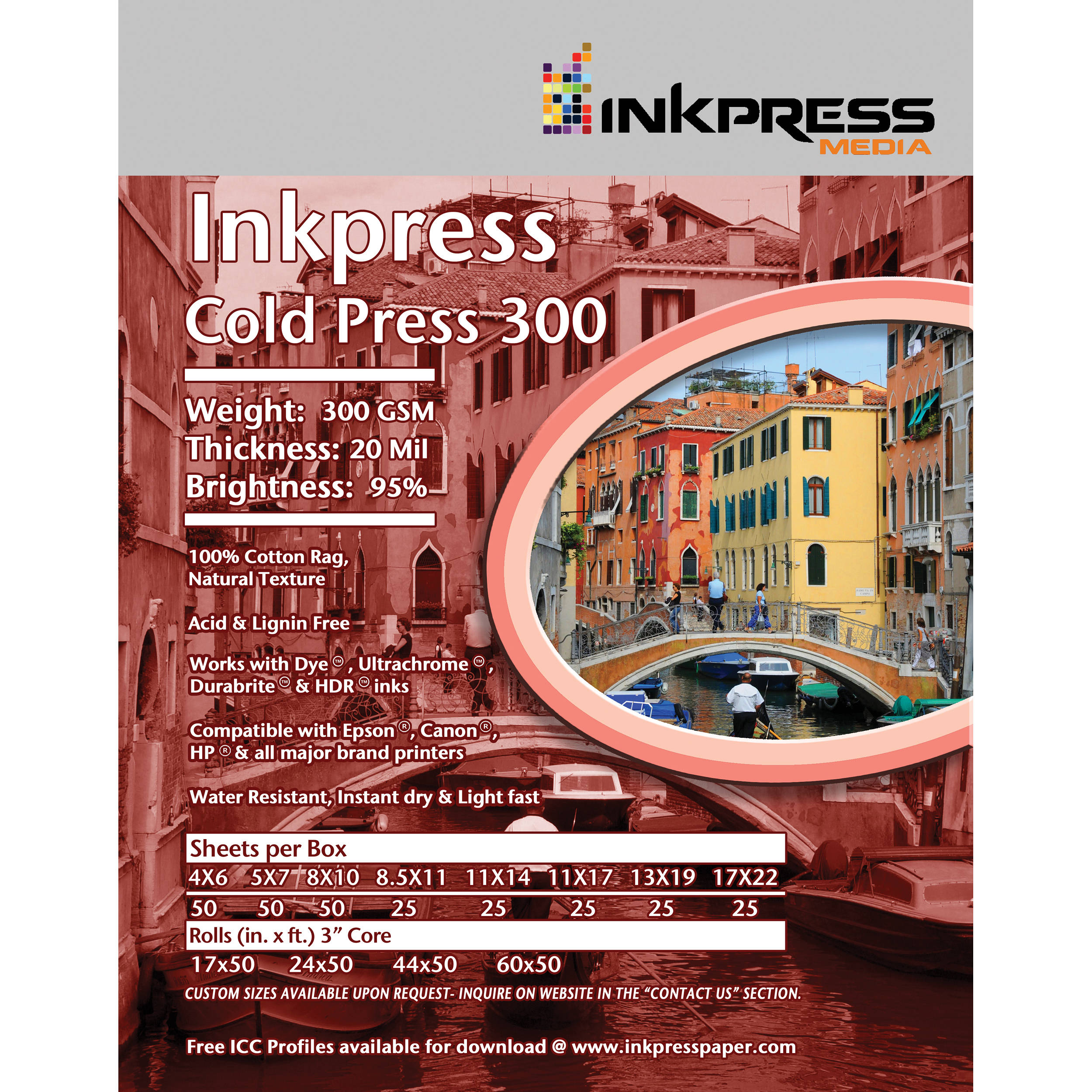 Inkpress Media Cold Press 300 Archival Inkjet Paper (24" x 50' Roll)