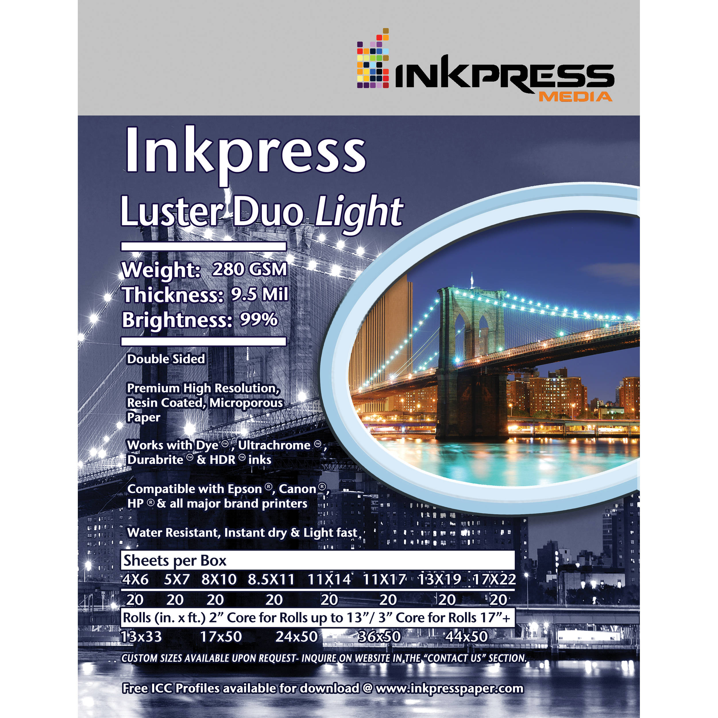 Inkpress Media Luster Duo 280 Paper (8.5 x 11", 40 Sheets)