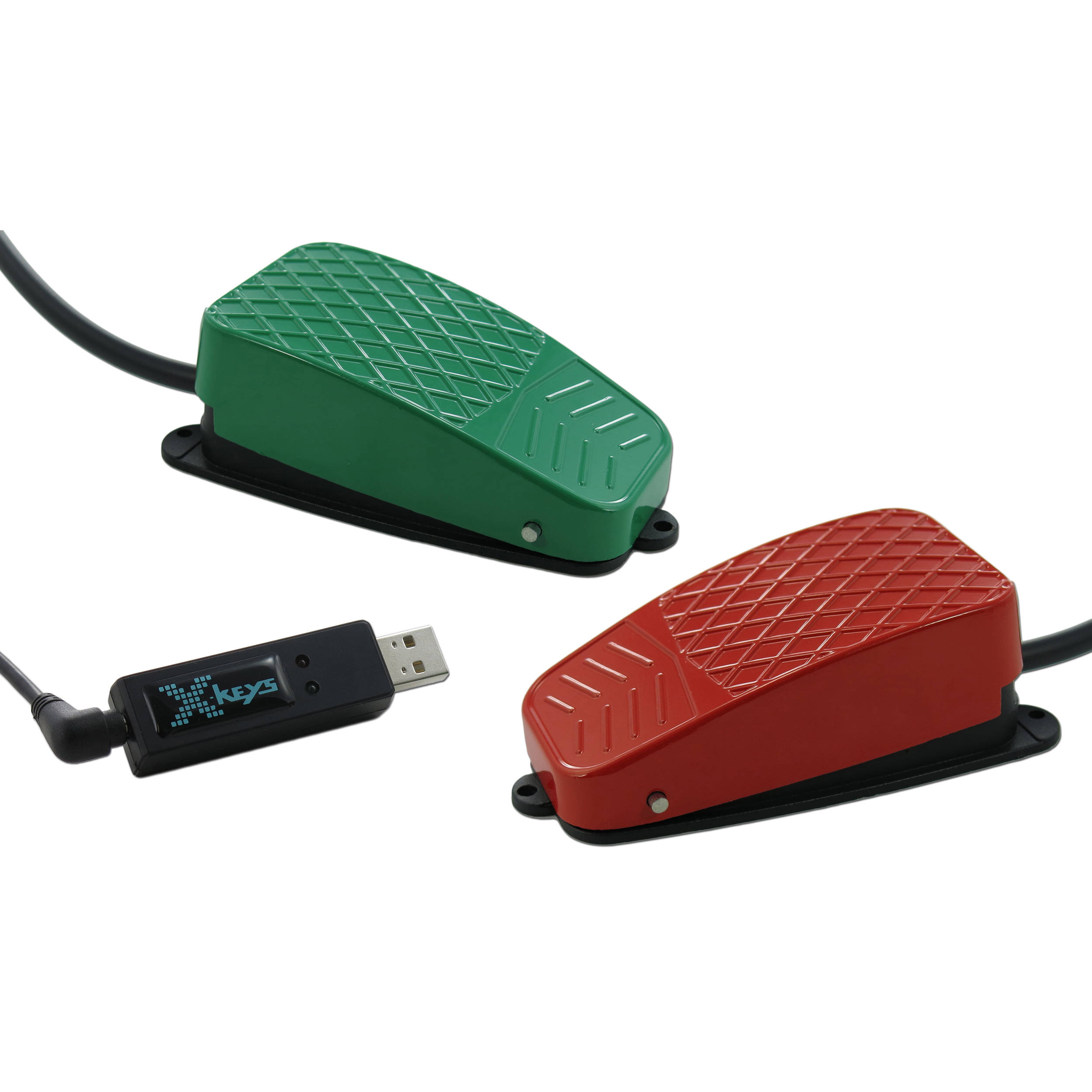 X-keys USB 3 Switch Interface with Red and Green Commercial Foot Switch